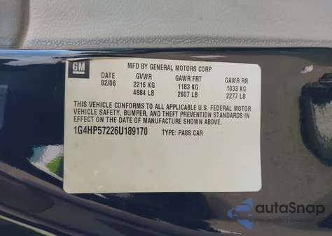 2006 Buick Lucerne Cx from USA, damaged, VIN 1G4HP57226U189170